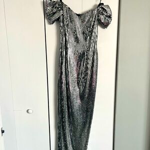 ROBERTA silver sequin long off the shoulder dress!